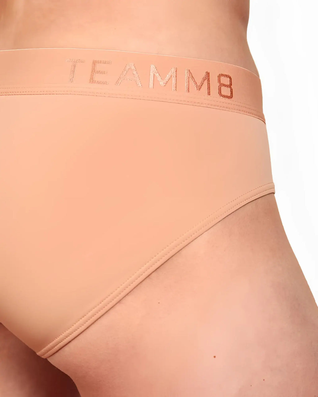 Beige skin brief fabulous briefs with a subtle metallic logo band for comfortable everyday wear