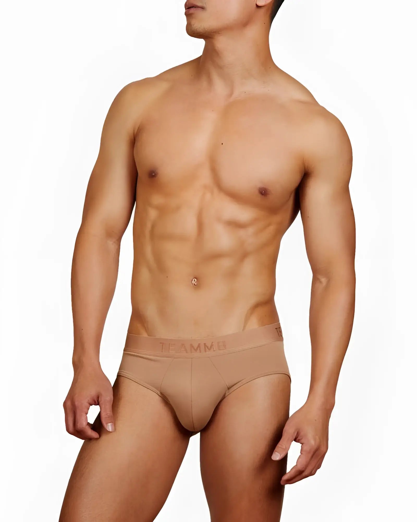 Beige skin brief gorgeous men’s underwear featuring soft fabric and subtle tammb logo on the waistband