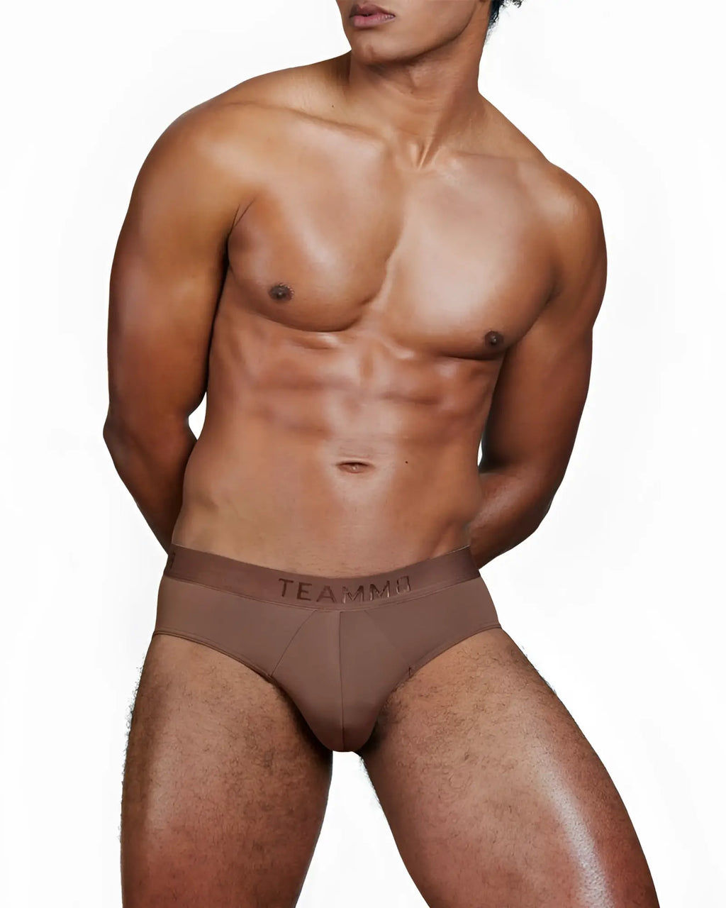 Brown team skin brief marvelous mu briefs made of breathable fabric showing the back side of the product
