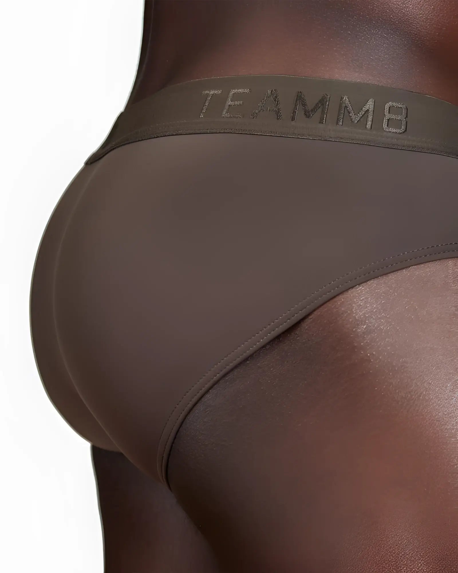 Olive green skin brief stunning team8 with smooth stretchy fabric waistband featuring embossed brand name