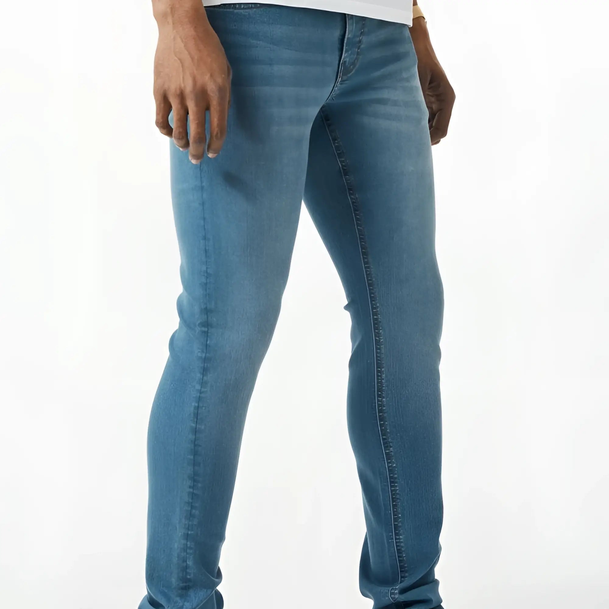 Skinny fit denim jean in blue denim with slim fit and classic stitching for a stylish casual look