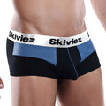 Black and blue striped skiviez szg015 boxer trunk briefs with white elastic waistband and bold black branding