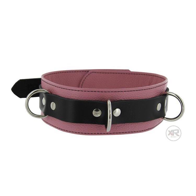 Collar de cuero con cierre de seguridad de lujo, color negro y rosa