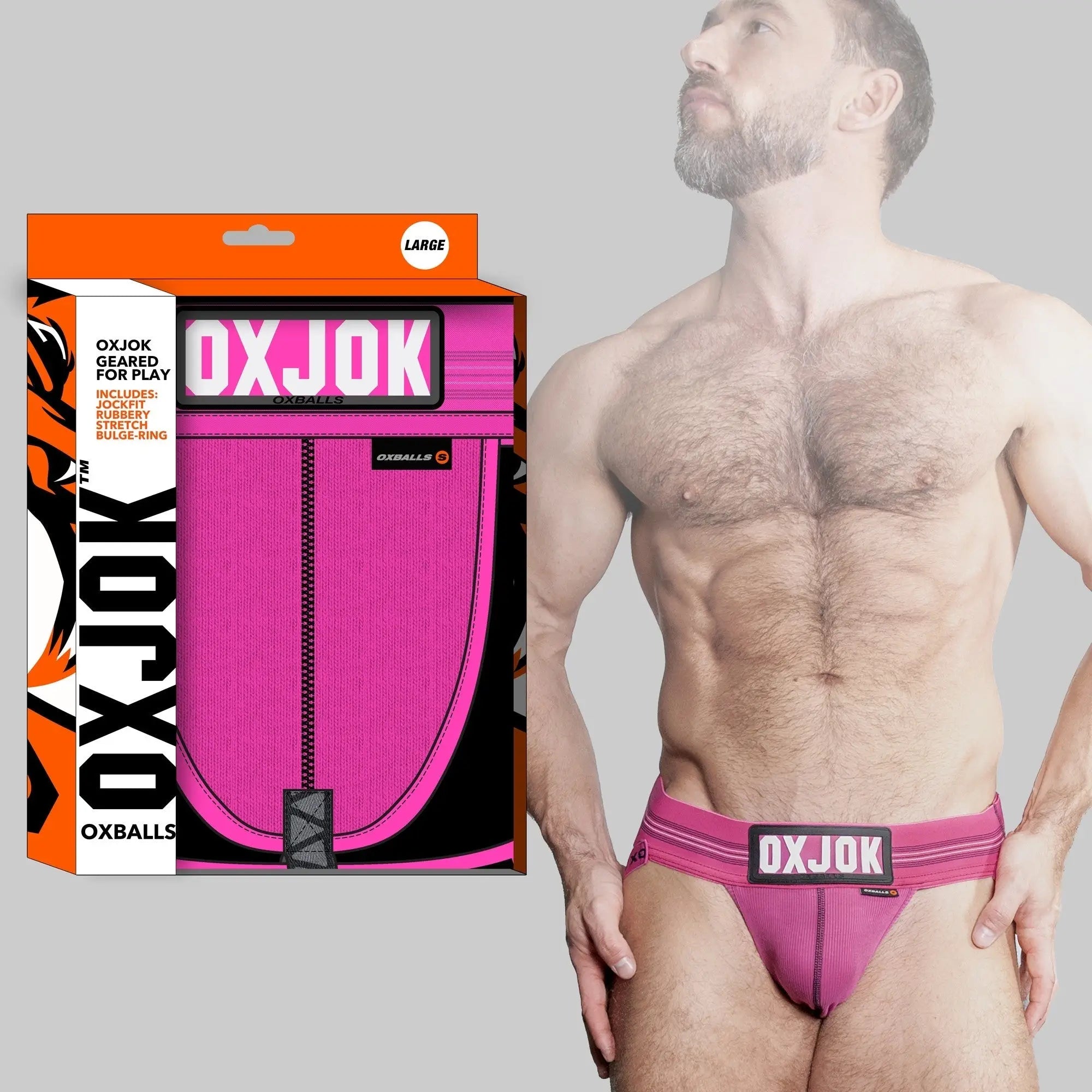 Vibrant pink slingjock jockstrap briefs with black zipper detail and matching waistband for stylish support