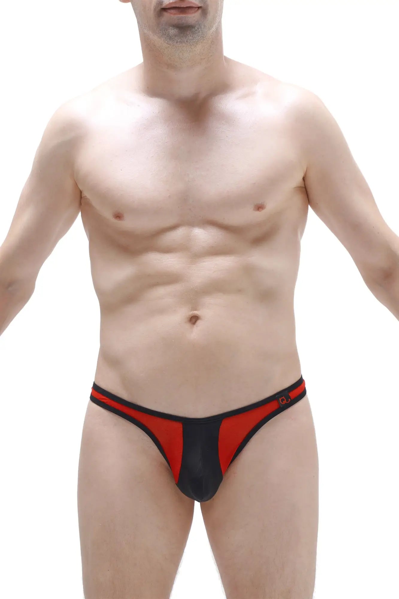 Black and red thong with mesh panel slingshot neuvit red showing front design and materials