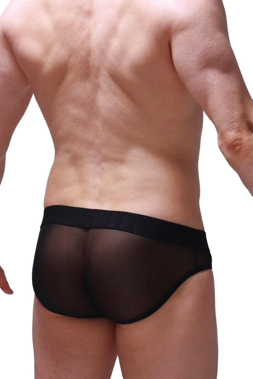 Black sheer mesh briefs slip marsol tropical with a solid black elastic waistband front view