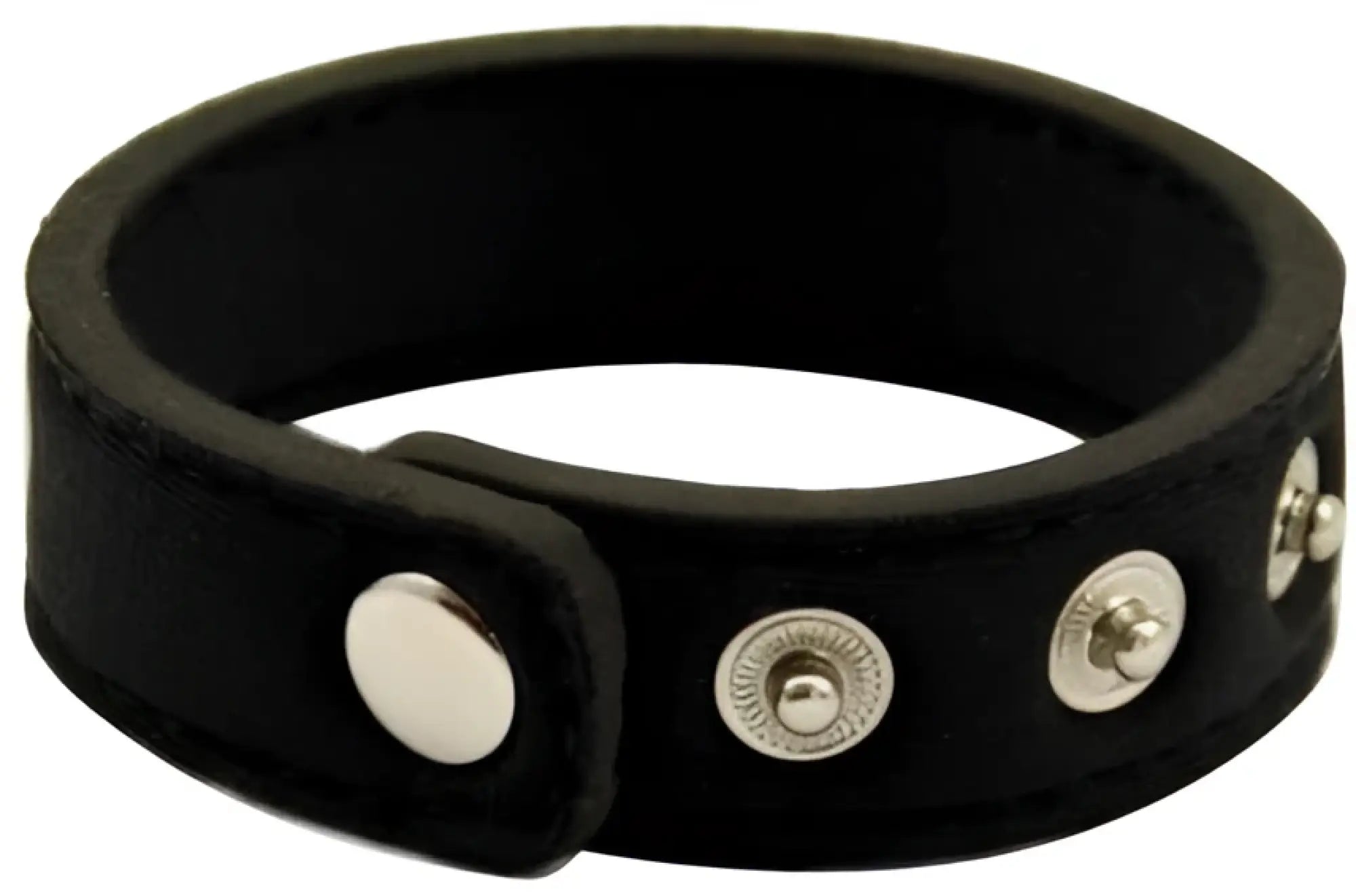 Black leather snap neoprene ring bracelet with silver-toned snap buttons for stylish secure wear