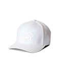White snout cap baseball hat with subtle embossed logo on the front made from soft breathable fabric