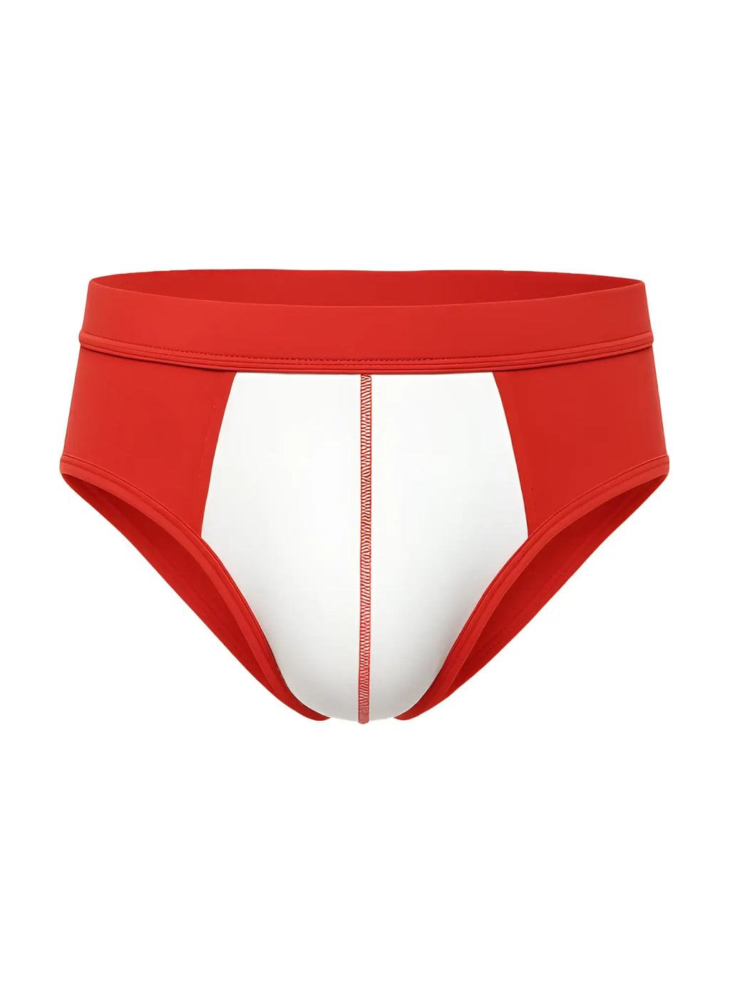 Red and white soft stretch contrast brief athletic briefs with bold color-block design for comfortable active wear