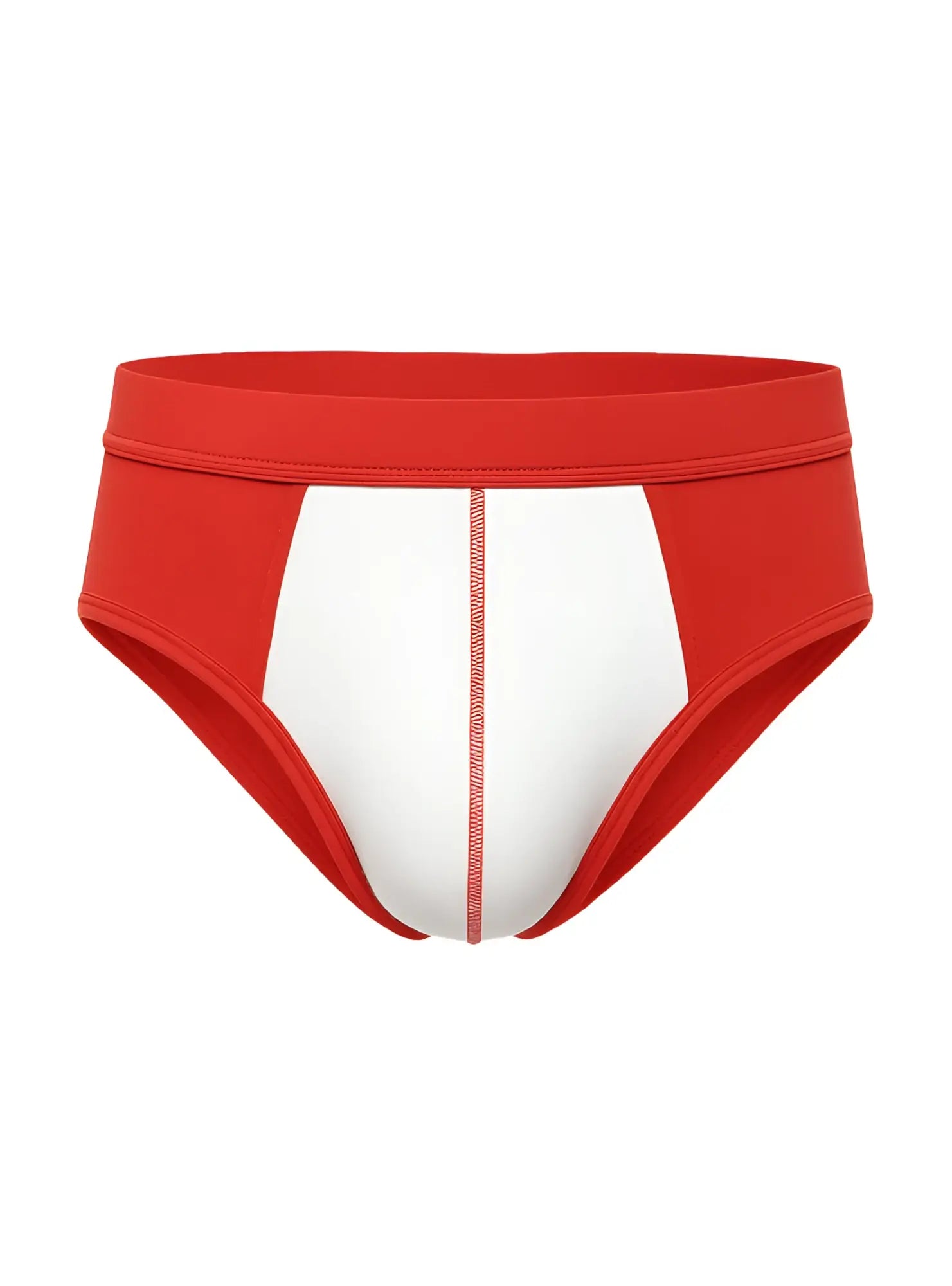 Red and white soft stretch contrast brief athletic briefs with bold color-block design for comfortable active wear