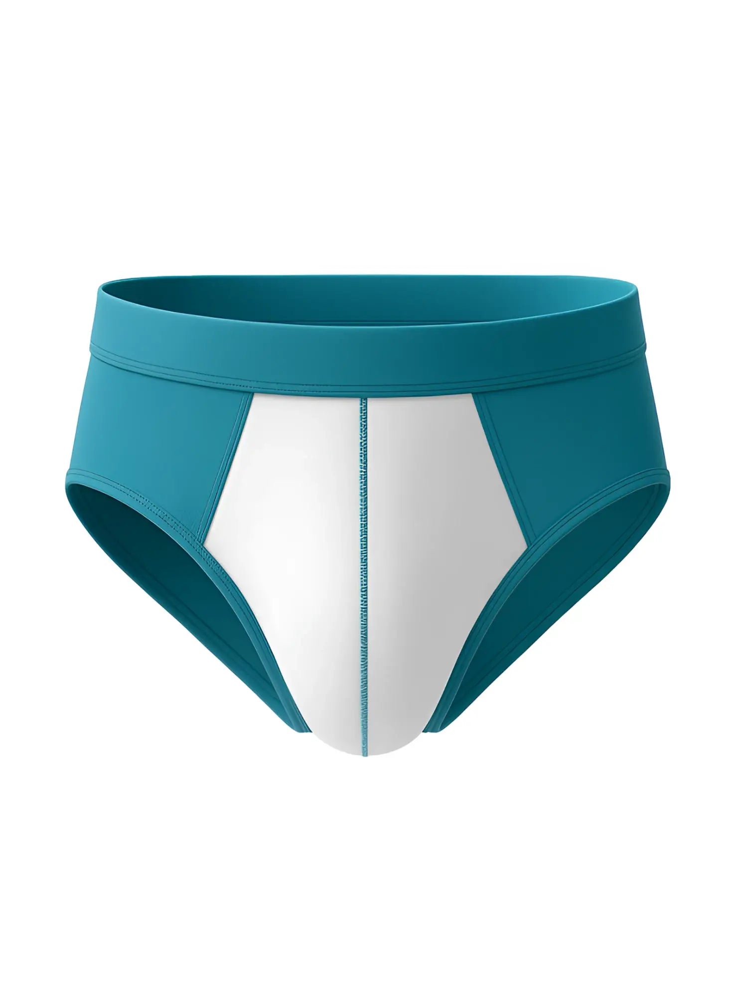 Teal and white soft stretch contrast briefs with a sleek modern design and comfortable athletic fit
