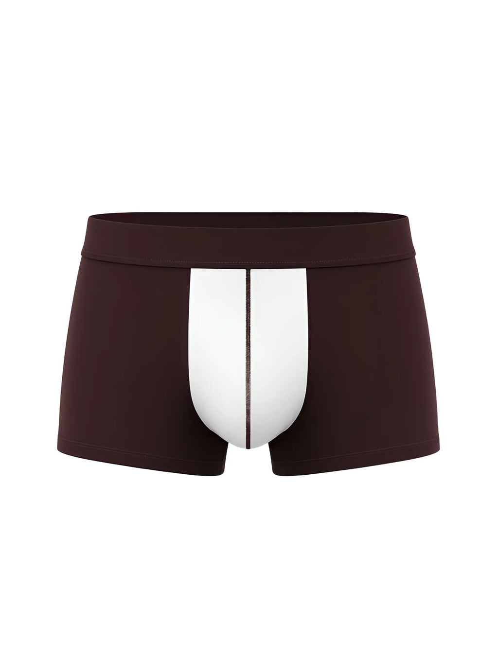 Soft stretch contrast trunk dark brown boxer briefs with central white panel and thin black vertical stripe