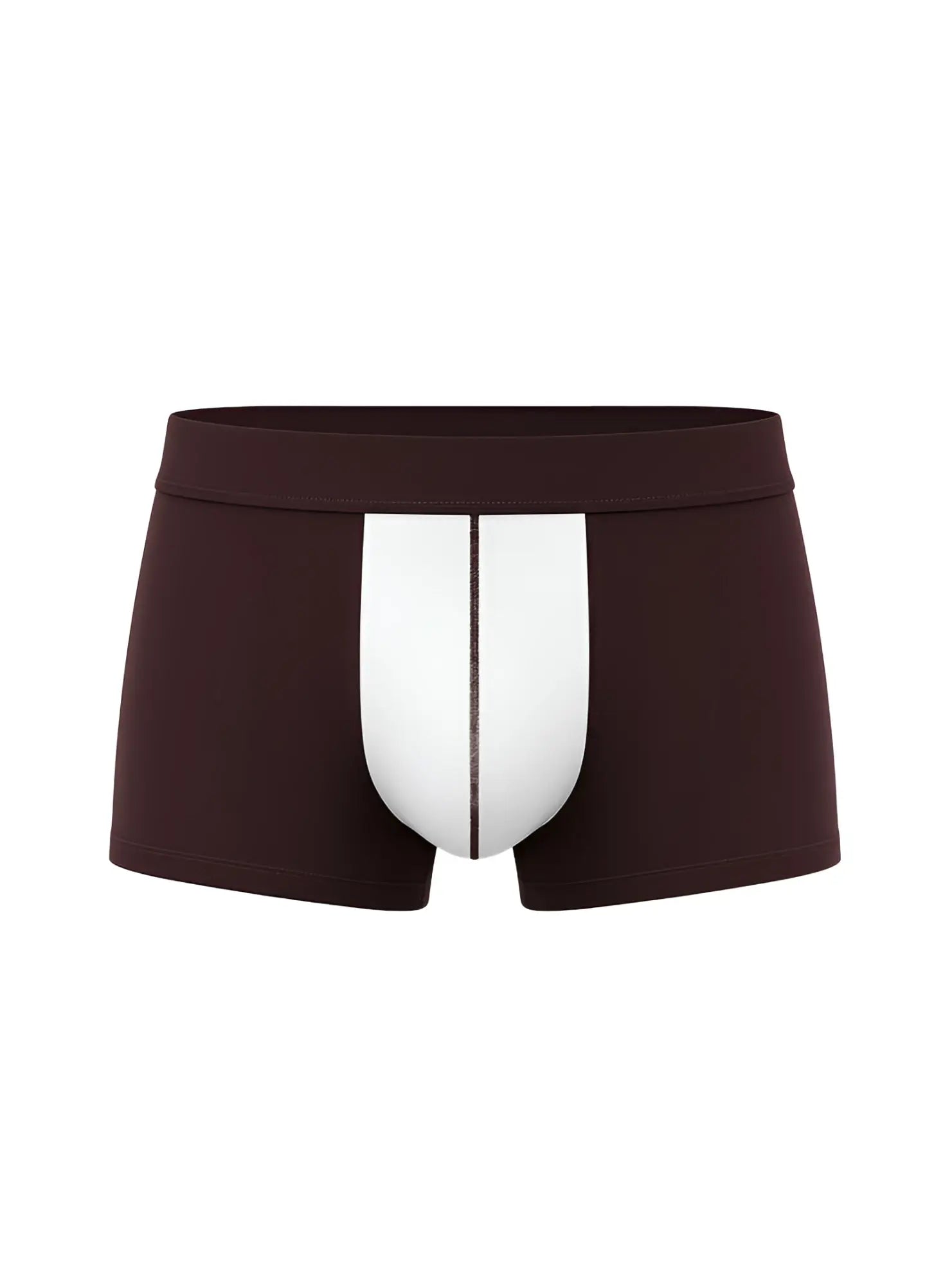 Soft stretch contrast trunk dark brown boxer briefs with central white panel and thin black vertical stripe