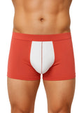 Soft stretch contrast trunk boxer briefs in red and white with a central white panel and subtle stitching detail