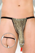 Softline snake g string underwear silver 4440 in green and brown snake pattern with black trim and googly eyes detail