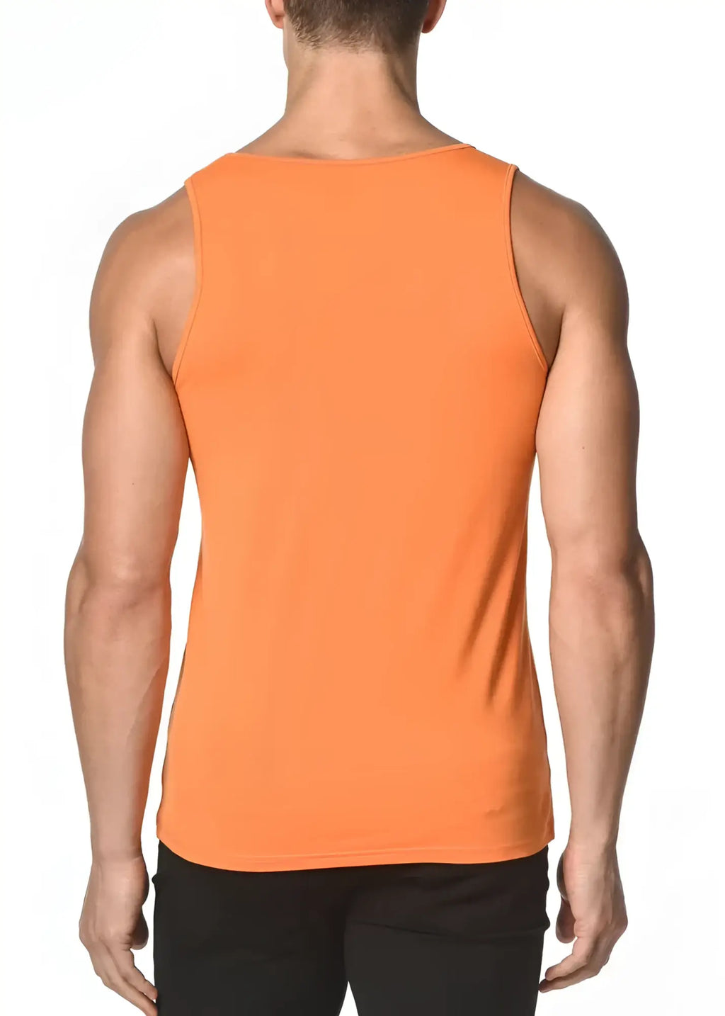 Bright orange solid stretch jersey tank top with a fitted sleeveless design perfect for casual wear