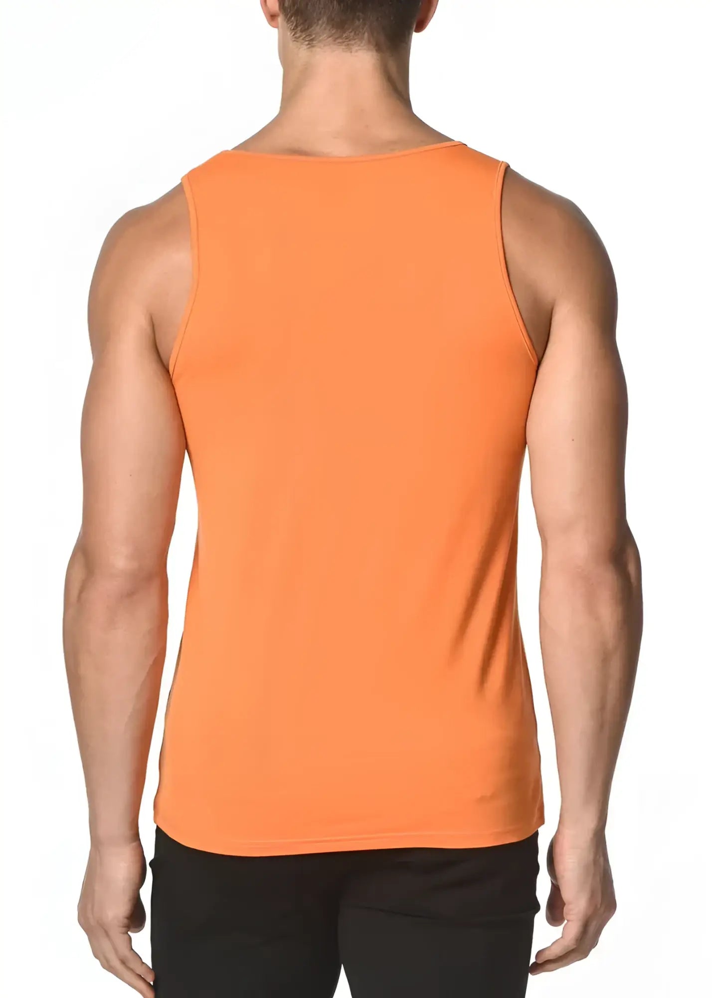 Bright orange solid stretch jersey tank top with a fitted sleeveless design perfect for casual wear