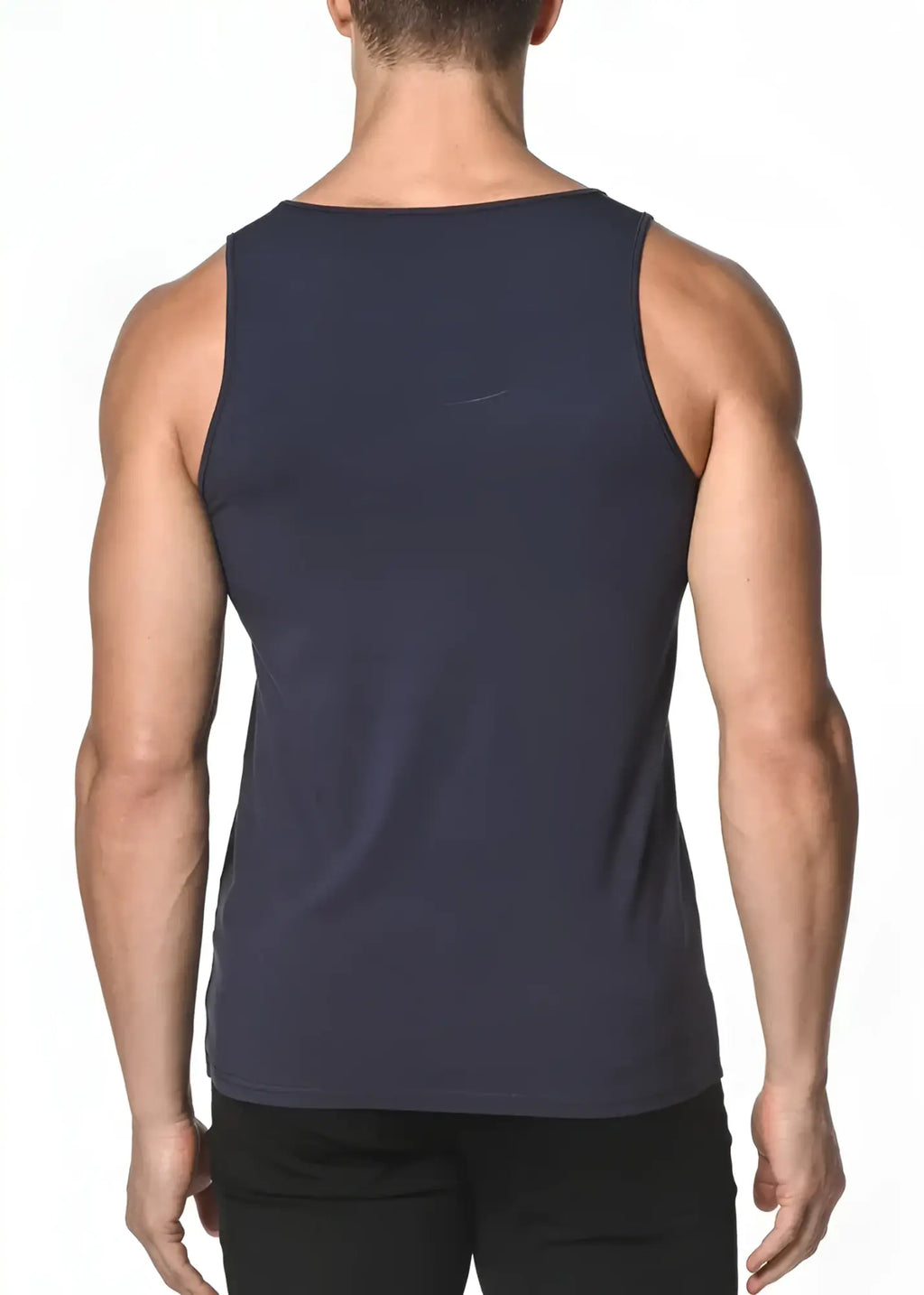 Dark navy solid stretch jersey tank top sleeveless with a simple fitted design ideal for casual wear