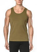 Olive green solid stretch jersey tank sleeveless athletic top made of stretchy fabric for active wear