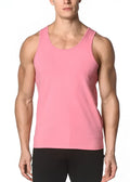 Solid stretch jersey tank sleeveless athletic tank top in solid pink with rounded neckline and clean seams