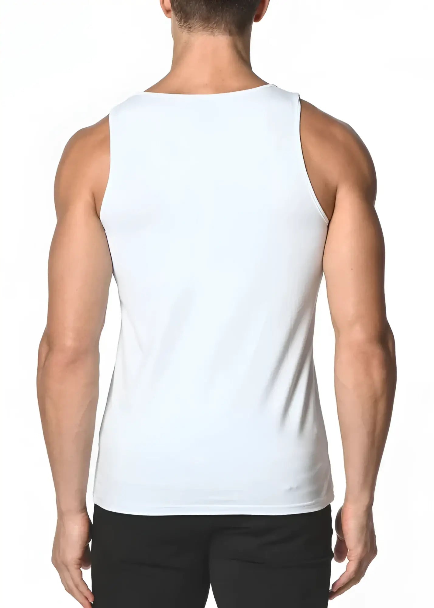 White sleeveless solid stretch jersey tank top with a simple clean design for comfortable casual wear