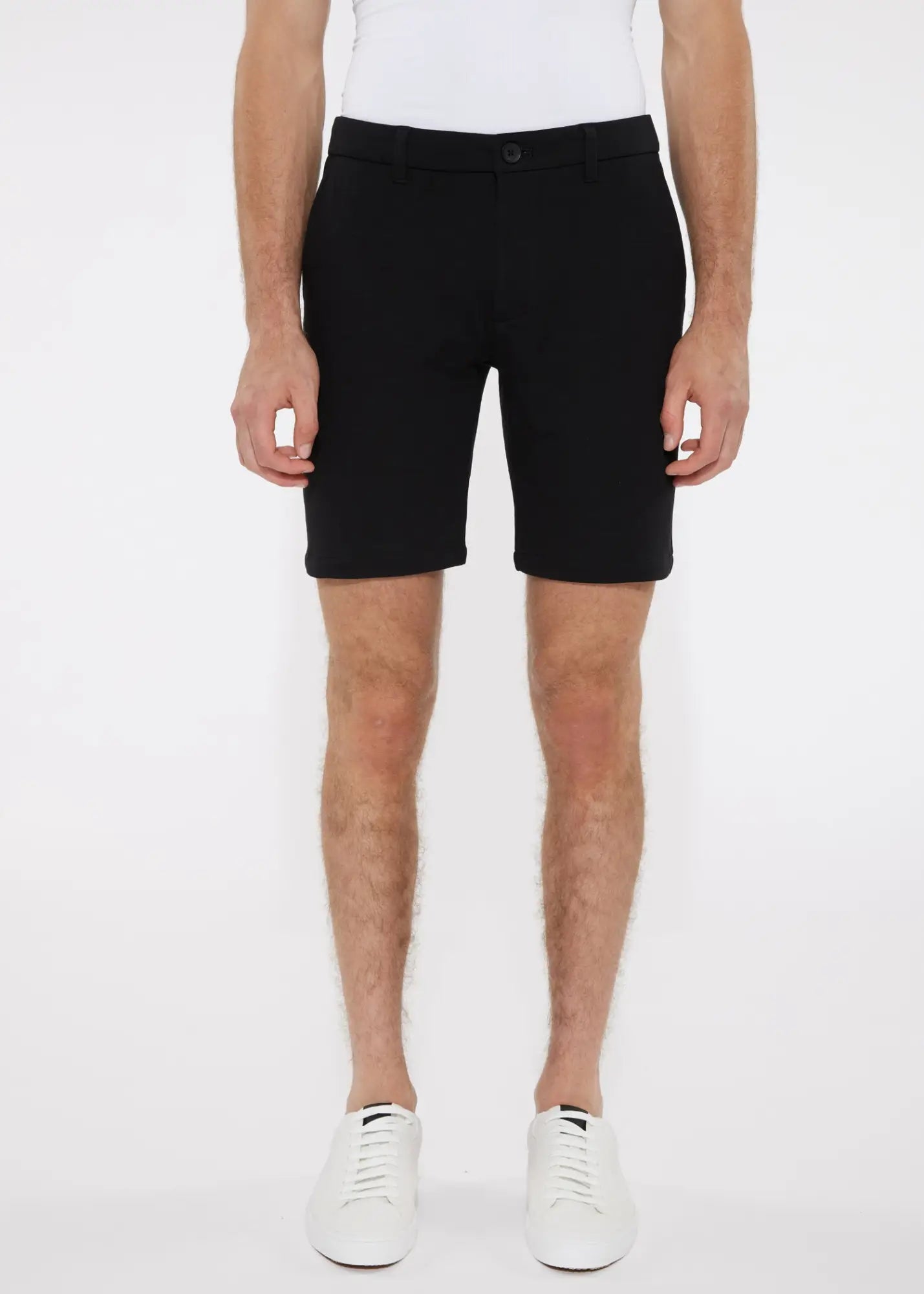 Black tailored chino shorts solid stretch knit short with modern cut and subtle stitching details