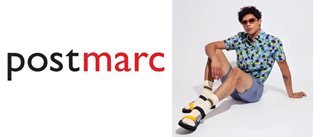 Man wearing a floral short-sleeved sorona v-neck tee and blue shorts paired with yellow and black sandals