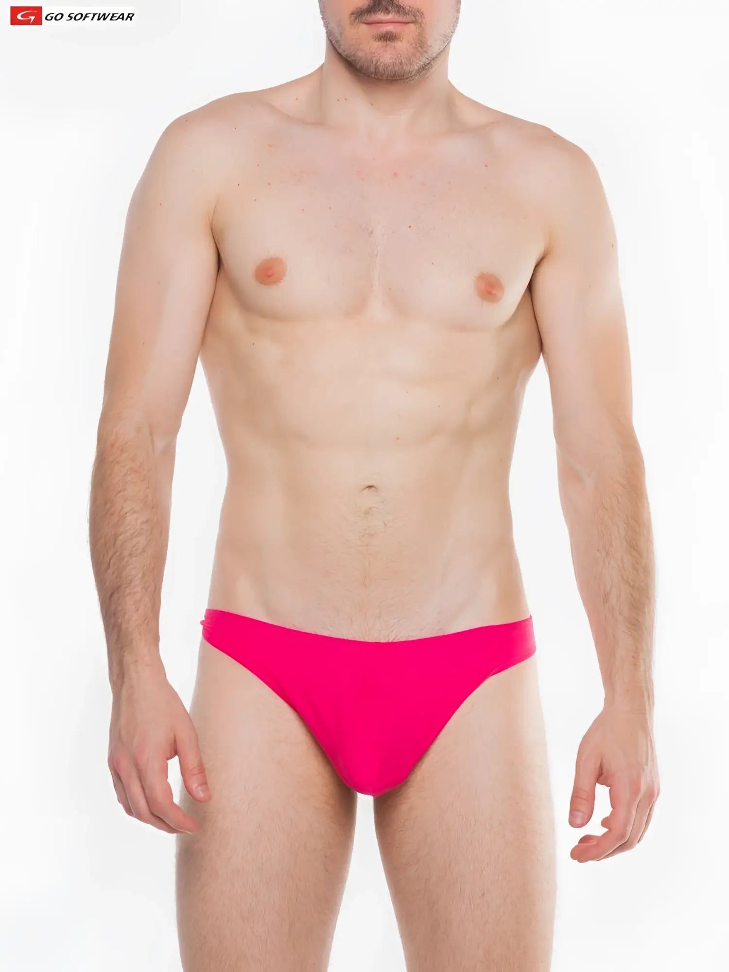 Bright pink seamless briefs from go softwear splash c ring thong swimwear front view
