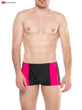 Black and bright pink Splash sq-cut swim trunks with sleek athletic cut and integrated cock ring for secure fit