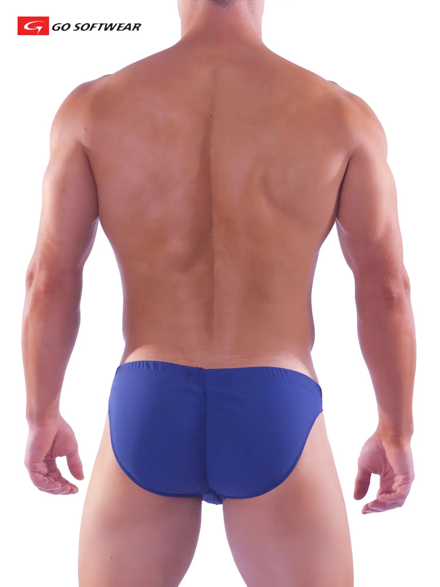 Blue go softwear sport buns bikini athletic briefs made of soft breathable fabric shown from the back side