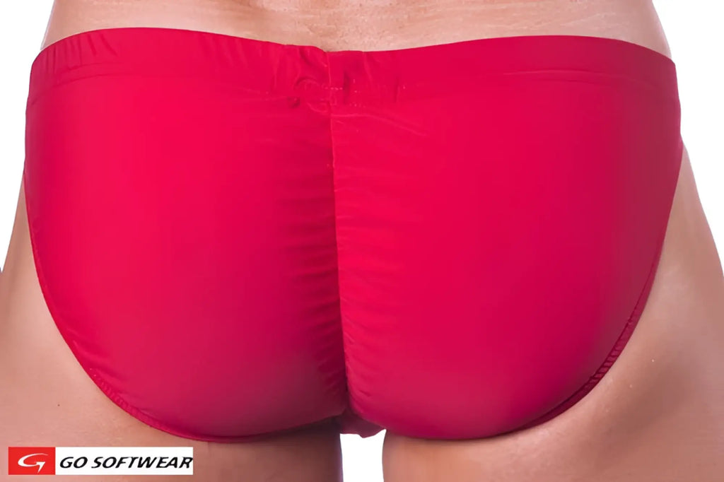 Bright red sport buns bikini briefs made of smooth fabric with a snug elastic waistband for active wear