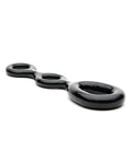 Black glossy silicone three-ring cock and ball ring toy designed for sport fucker 3 way black cock ball ring use