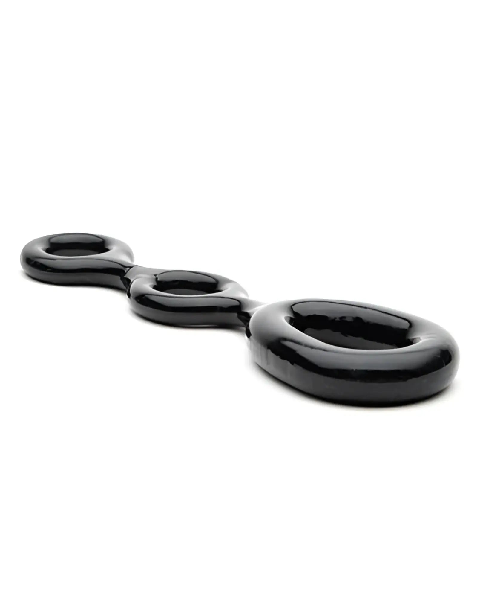 Black glossy silicone three-ring cock and ball ring toy designed for sport fucker 3 way black cock ball ring use