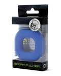Blue silicone sport flogger ring in black and green packaging for enhanced performance and comfort