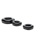 Set of three black glossy silicone ring inserts from sport fucker boner kit for enhanced performance and comfort