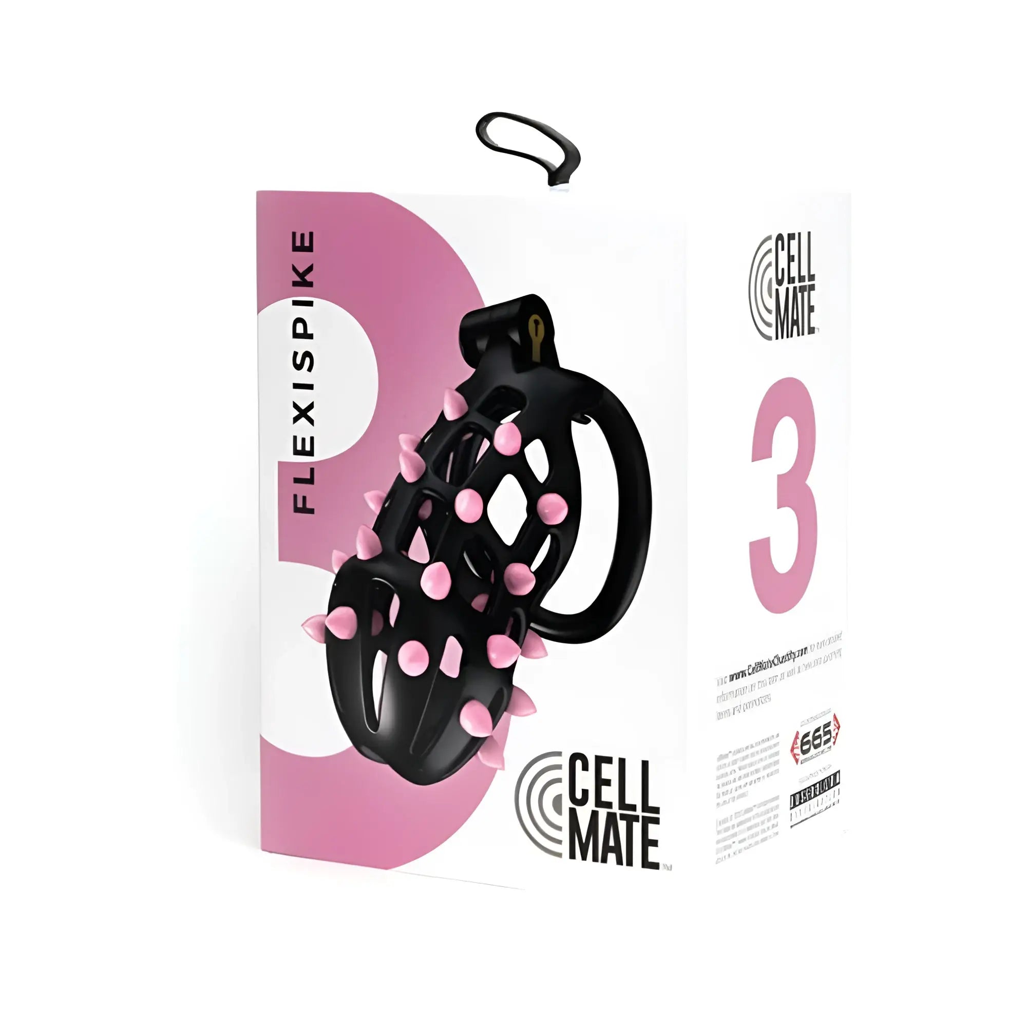 Black plastic sport fucker cellmate flexispike chastity cage size 3 with pink spikes for secure wear