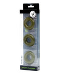 Olive green silicone sport fukker chubby cockring pack of 3 in clear plastic package for sports use