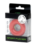 Red silicone sport fucker chubby cockring in black and clear packaging for comfortable performance use