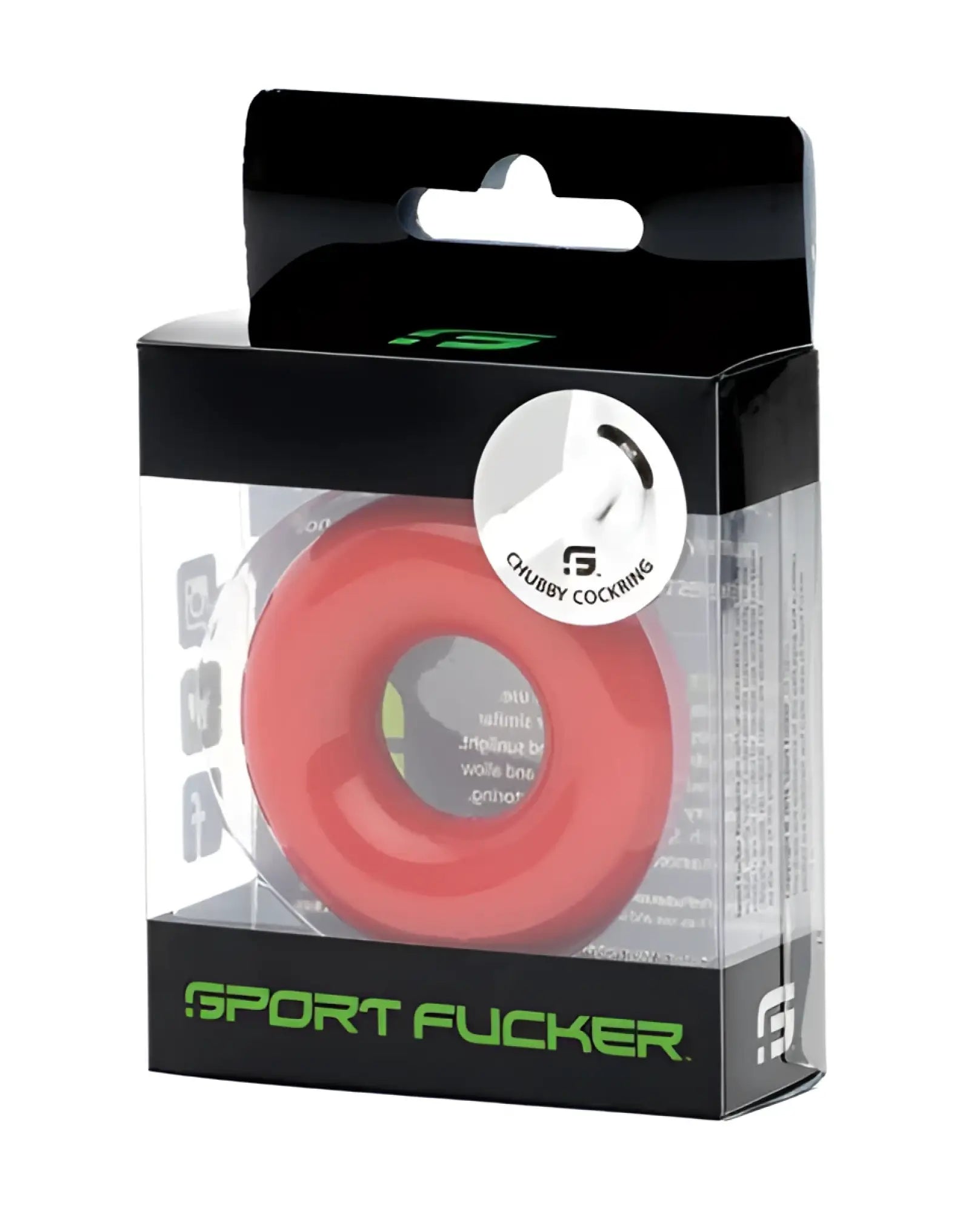 Red silicone sport fucker chubby cockring in black and clear packaging for comfortable performance use