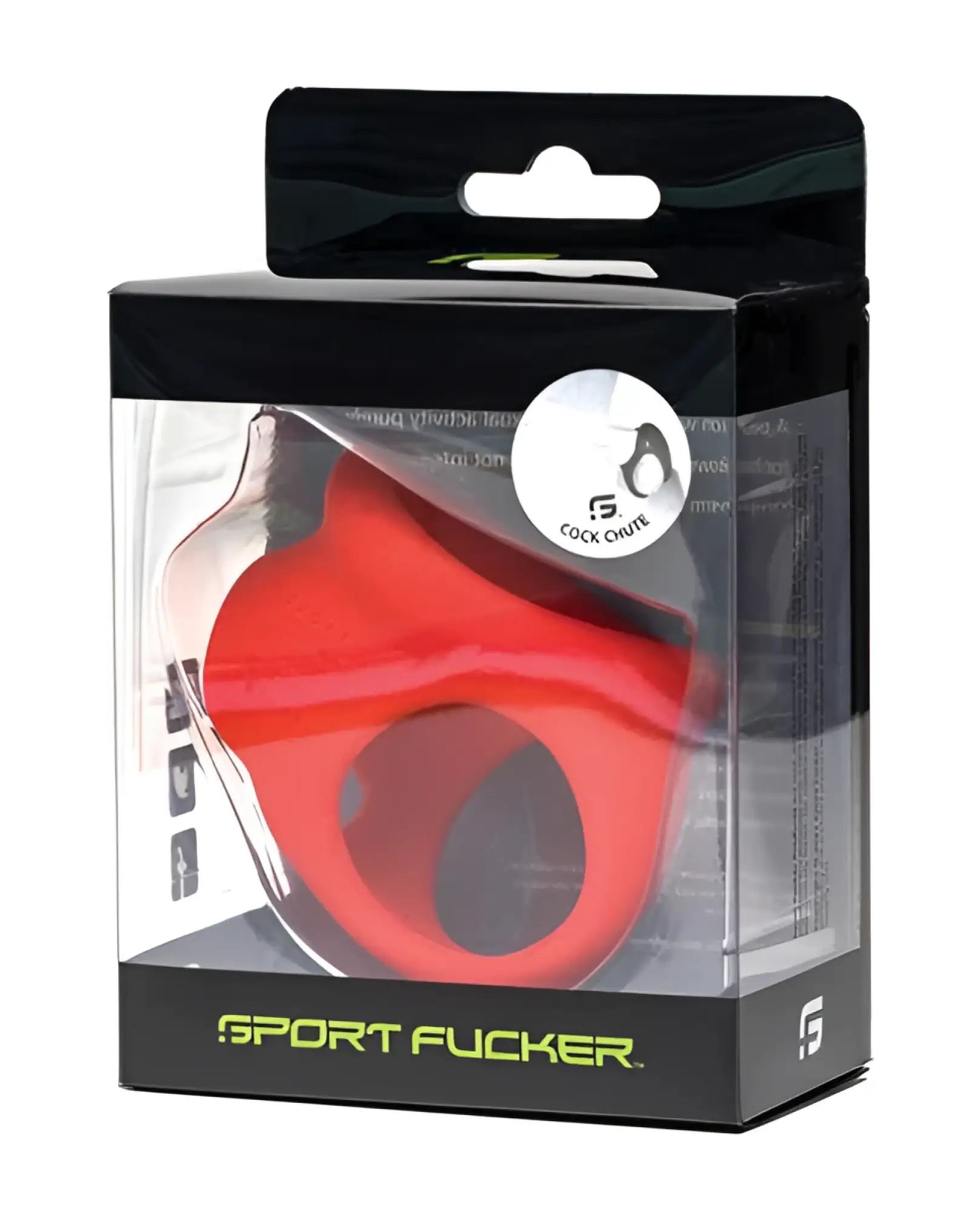 Red silicone cock ring in black packaging with sport fucker branding for enhanced sport performance
