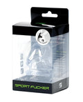 Sport fucker cock harness clear made of clear plastic in black and neon green packaging for sports use