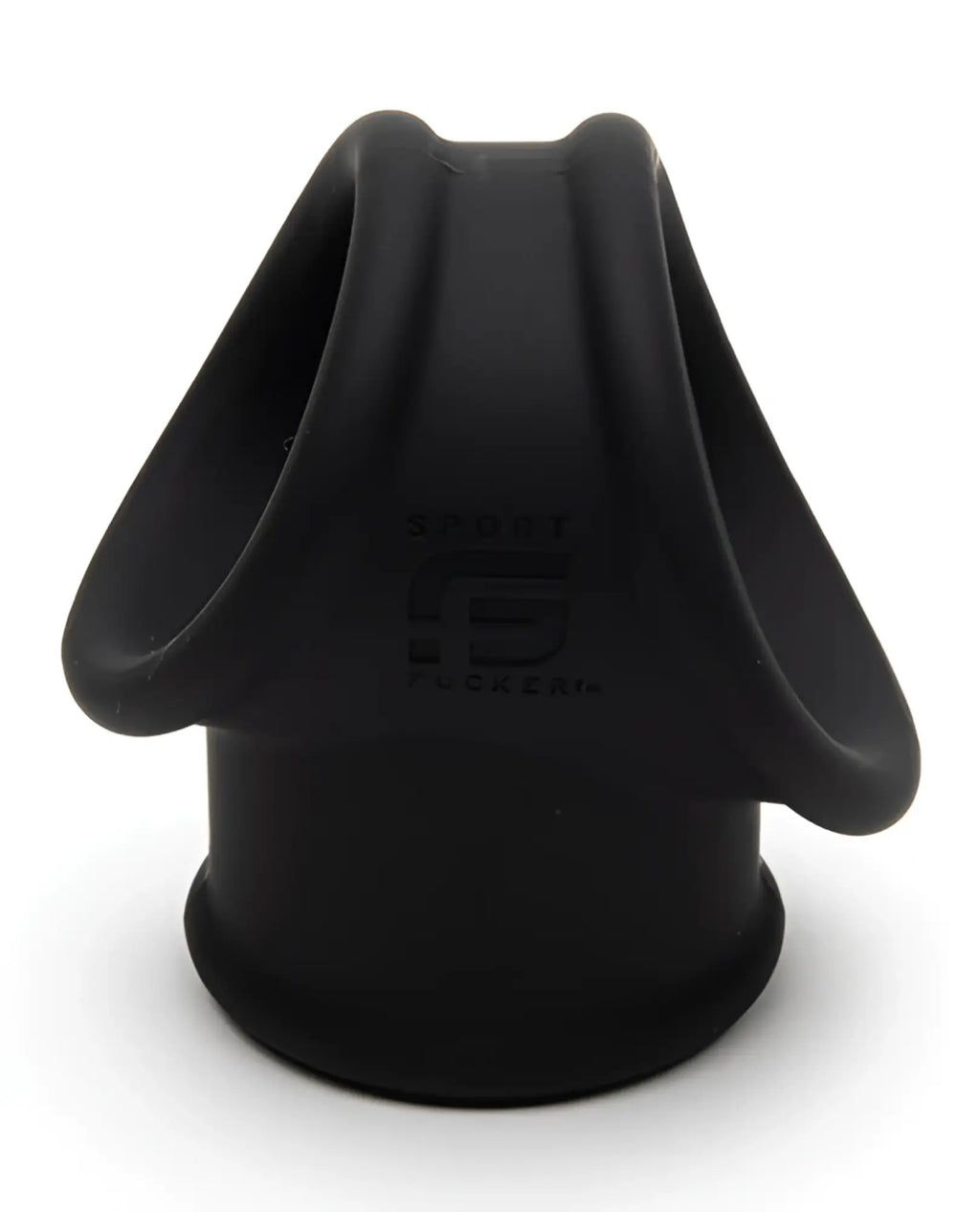Black silicone sports mouthpiece with sleek ergonomic design and embossed branding for sport fucker cock tube