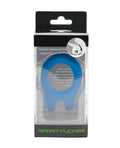 Blue silicone sport fucker cockpit cockring in clear packaging designed for comfortable athletic use