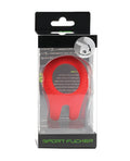Red silicone sport cockring in clear plastic packaging with black cardboard header and footer for active use