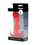 Red silicone anal plug in clear packaging with black and green branding sport fucker crossfit plug red