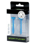 Blue plastic sport fucker cum plug kit in black and clear packaging designed for comfortable use