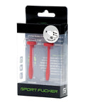 Sport fucker cum plug kit in red silicone packaged in black and clear plastic with green branding