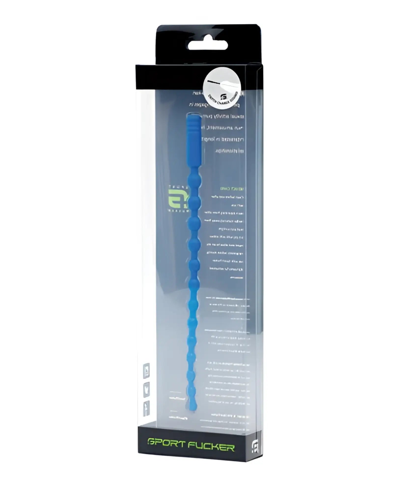 Blue silicone sport fucker depth charge sound toy in clear packaging designed for sport use