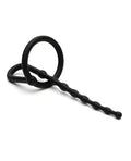 Black textured silicone urethral dilator with coiled ring handle from sport fucker dipstick black product line