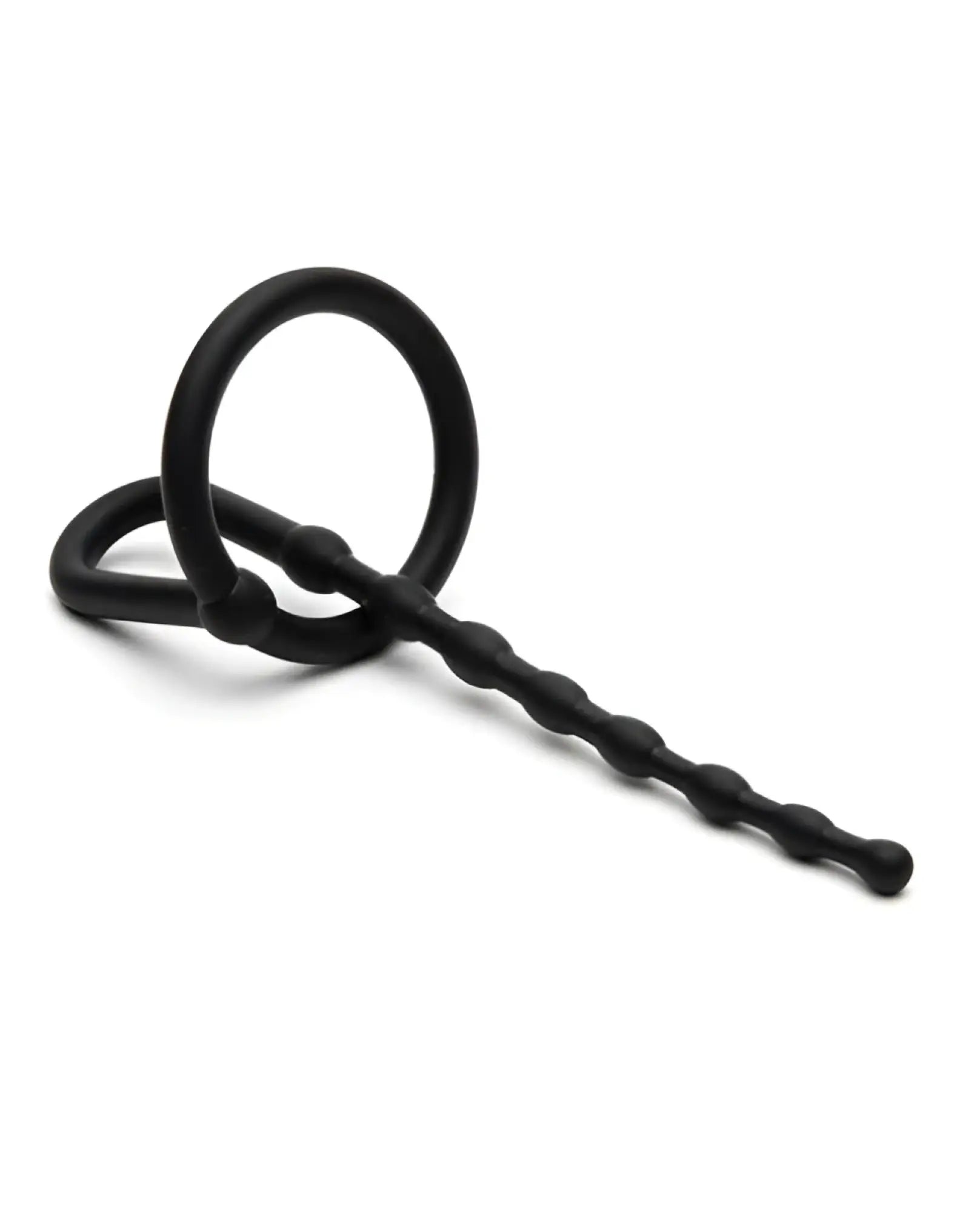 Black textured silicone urethral dilator with coiled ring handle from sport fucker dipstick black product line